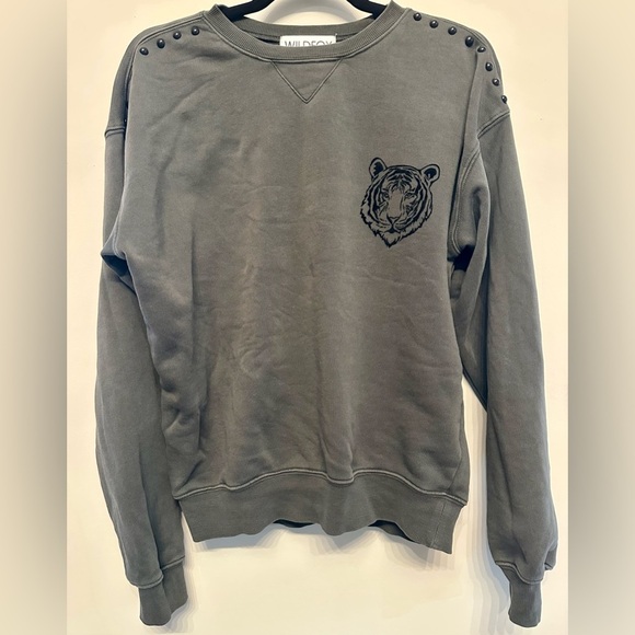 Wildfox “Wild At Heart” Green Sweater with Tiger/Stud Embellishment Design-Small - Picture 1 of 6